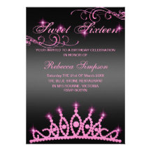 Pink & Black Sparkle Tiara Birthday Invitation
