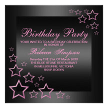 Pink & Black Star Birthday Invitation