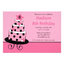 Pink & Black Star Cake Birthday Invitation