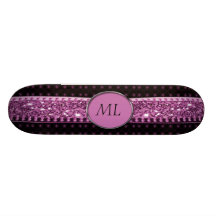 Pink & Black Starry Night Glitter Ribbon Monogram Skate Deck