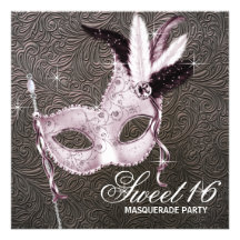 Pink Black Sweet 16 Masquerade Party Announcement