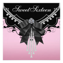 Pink Black Sweet Sixteen Party Invitations