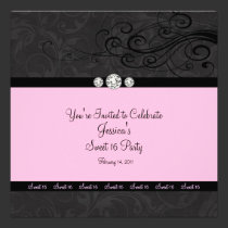 Pink Black Swirl Sweet Sixteen Party Invitations invitations
