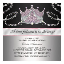 Pink Black Tiara Baby Girl Princess Baby Shower Invitations
