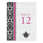 Pink, Black, White Damask Table Number Card Post Cards