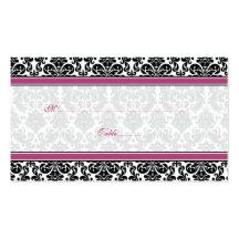 Pink, Black, White Damask Wedding Place Cards Business Cards