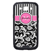 Pink Black White Floral Stripes Galaxy S III case