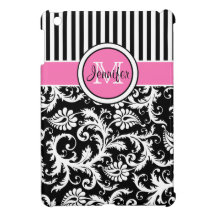 Pink, Black, White Striped Damask iPad Mini Case