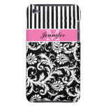 Pink, Black, White Striped Damask iPod Touch Case