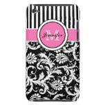 Pink, Black, White Striped Damask iPod Touch Case