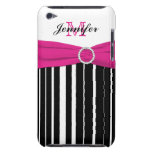Pink, Black, White Striped iPod Touch Case