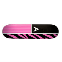 Pink & Black Zebra Stripes Skateboard