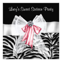 Pink Black Zebra Sweet 16 Birthday Party Personalized Invitation