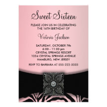 Pink Black Zebra Sweet Sixteen Party Custom Invites