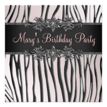 Pink Black Zebra Womans Birthday Party Invites
