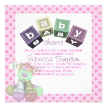 Pink Blocks & Plush Toy Baby Shower Invitation