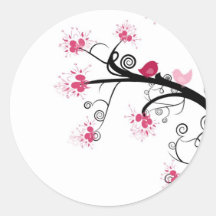 PINK BLOSSOM TREE ROUND STICKER
