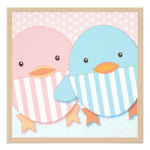 Pink & Blue Ducky Twin Boy & Girl Baby Shower Custom Announcements