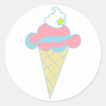 Pink Blue Swirl Star Ice Cream Cone Round Sticker