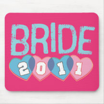 Pink & Blue Vintage Hearts 2011 Bride Mouse Mats