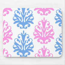 pink blue white damask mouse mats