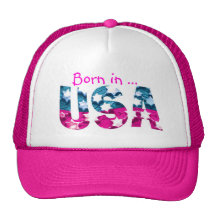 Pink Born in the USA Flag Cap Mesh Hat