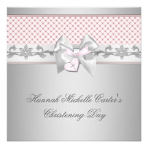 Pink Bow Cross Girls Pink Baptism Chirstening Invite