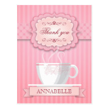 Pink Bridal Shower Tea Party Thank You Post Cards