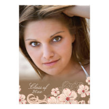 Pink + brown cherry blossom photo graduation party card