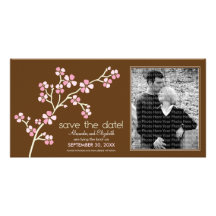 Pink/Brown Cherry Blossom Save the Date Photocard Customized Photo Card