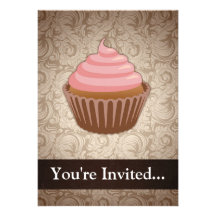 Pink/Brown Cupcake Custom Invite