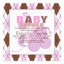 Pink & Brown Diamond/Toy Baby Shower Invitation