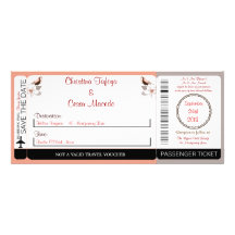 Pink/Brown Floral Boarding Pass Wedding Invitation