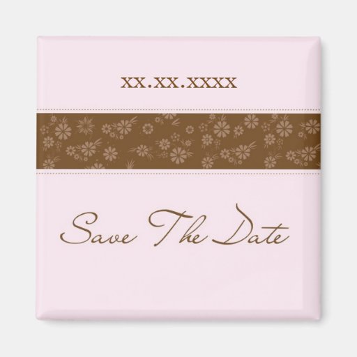 Pink & Brown Save The Date Fridge Magnet