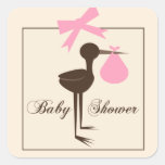Pink & Brown Sophisticated Stork Baby Shower Stickers