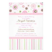 Pink Brown Sweet Girl Polka Dot Christening Custom Announcements