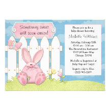Pink Bunny Baby Shower Invitation