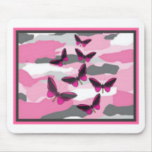 PINK BUTTERFLIES AND CAMO PRINT MOUSEPAD