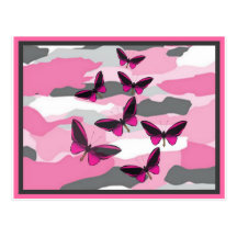 PINK BUTTERFLIES AND CAMO PRINT POST CARDS