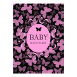 Pink Butterflies on Black Custom Invitation