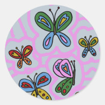 pink butterflies pegatina redonda