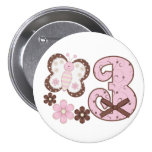 Pink Butterfly 3rd Birthday Button