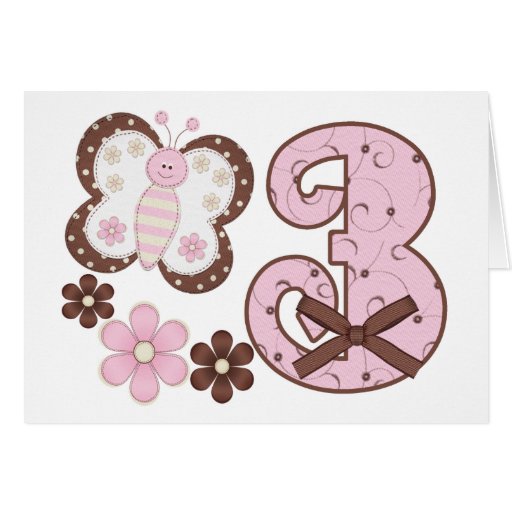 Pink Butterfly 3rd Birthday Invitations Card