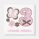 Pink Butterfly 3rd Birthday Magnet