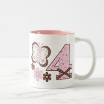 Pink Butterfly 4th Birthday Mugs