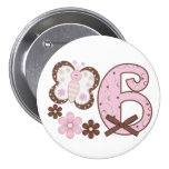 Pink Butterfly 6th Birthday Button