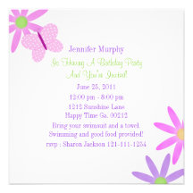 Pink Butterfly and Flower Party Invitations