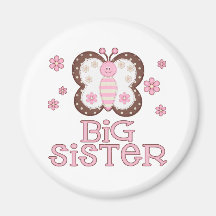 Pink Butterfly Big Sister Refrigerator Magnet