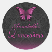Pink Butterfly & Damask Quinceañera Sticker