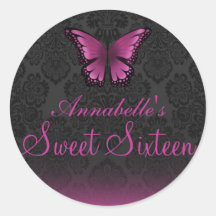 Pink Butterfly & Damask Sweet16 Sticker